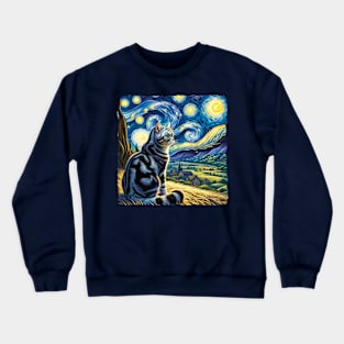 American Shorthair Starry Night Inspired - Artistic Cat Crewneck Sweatshirt